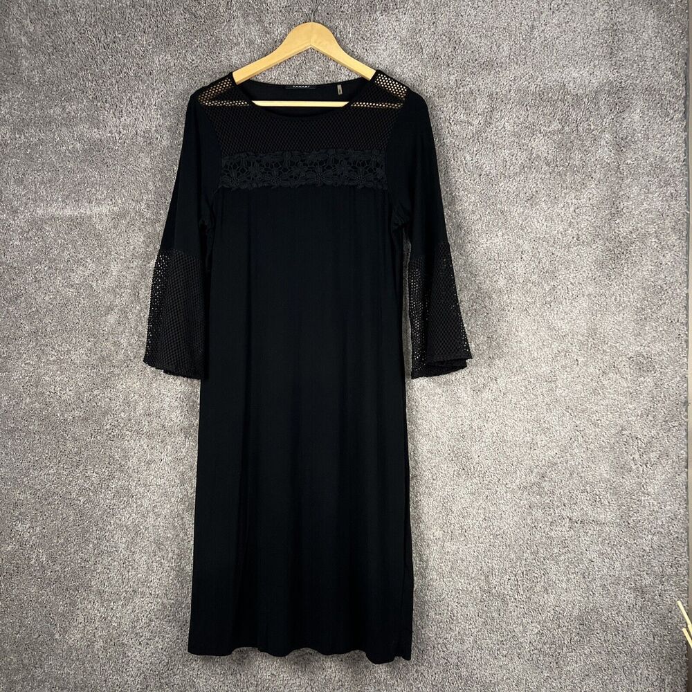 Tahari Dress Womens Medium Black 3/4 Sleeve Scoop Neck Stretch Pullover